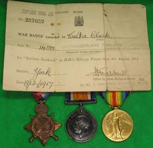 WW1 1914-15 TRIO & ORIGINAL SILVER WAR BADGE CERTIFICATE, 10th …