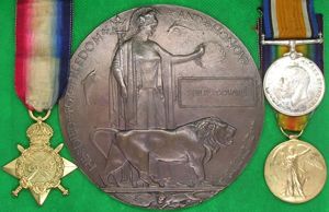 WW1 1914-15 TRIO & MEMORIAL PLAQUE, 16th NORTHUMBERLAND FUSILIERS / …