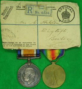 WW1 PAIR WITH ORIGINAL POSTAL ENVELOPE, 17th NOTTS & DERBY …