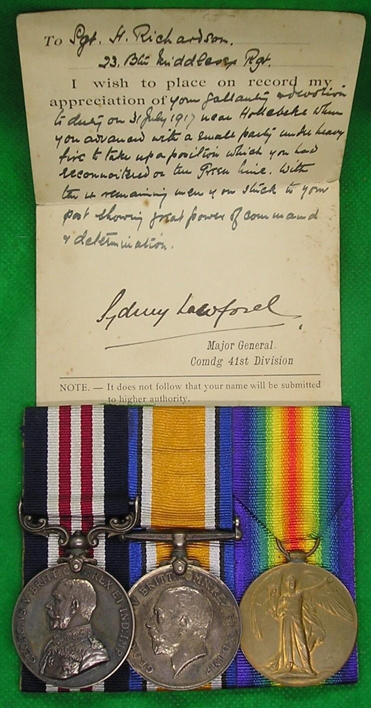 WW1 MILITARY MEDAL (MM) & PAIR WITH DIVISIONAL GALLANTRY CARD, 23rd MIDDLESEX REGT / FOOTBALLERS BTN, FROM EALING — image 2