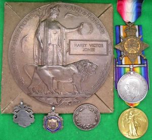 WW1 1914-15 TRIO & MEMORIAL PLAQUE WITH SILVER SPORTS MEDALS, …