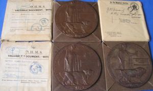 3 x MINT BOXED WW1 MEMORIAL PLAQUES WITH POSTAL ENVELOPES …