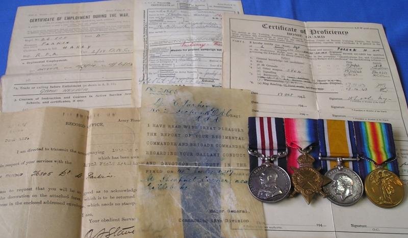 WW1 MILITARY MEDAL & TRIO WITH DIVISIONAL GALLANTRY CARD & ORIGINAL DOCUMENTS, 18th D.A.C, R.F.A, FROM NEWARK — image 2