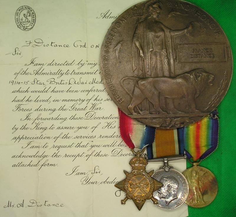WW1 1914-15 TRIO & MEMORIAL PLAQUE, BOY / ORD HMS DEFENCE, KIA JUTLAND 31-5-1916, FROM YORK — image 2