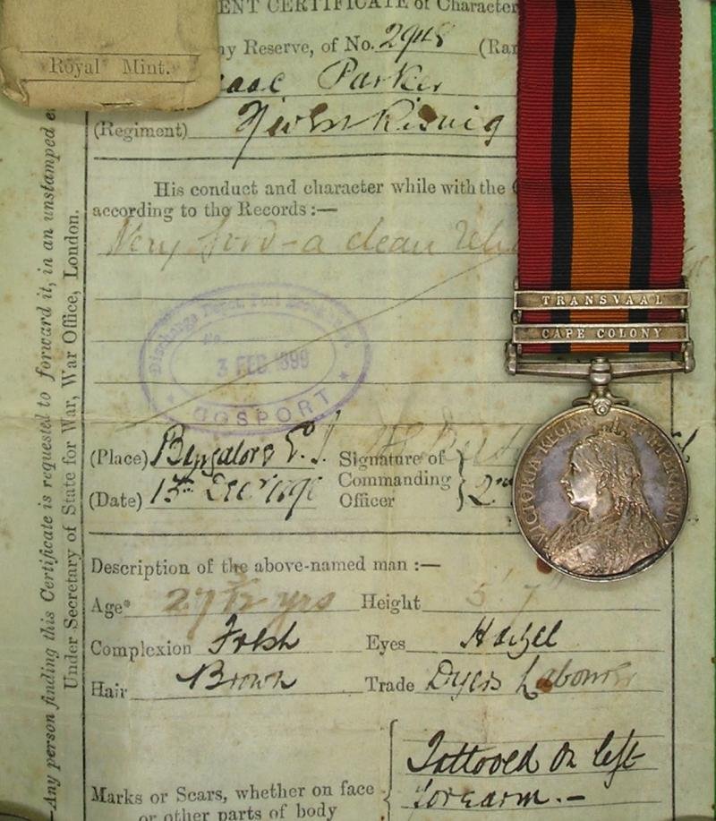 2 BAR QSA WITH ORIGINAL DISCHARGE DOCUMENT, W.RIDING.REGIMENT — image 2