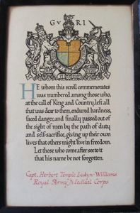 WW1 MEMORIAL SCROLL IN A PERIOD FRAME, R.A.M.C OFFICER, D.O.W …