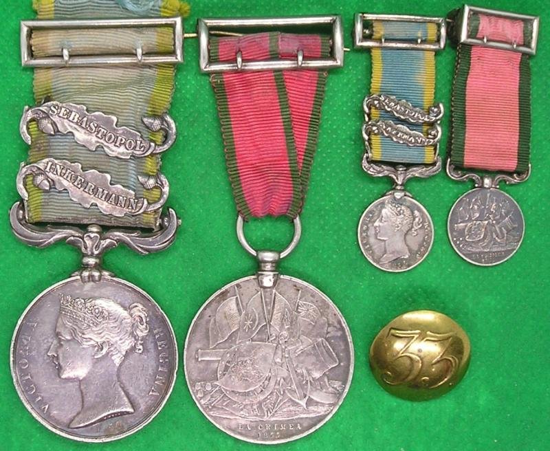 2 BAR CRIMEA PAIR, OFFICER 33rd REGT, WITH PERIOD MINIATURES, THE LAST SURVIVING OFFICER OF THE REGIMENT WHO WAS PRESENT AT THE DUKE OF WELLINGTON'S FUNERAL — image 2