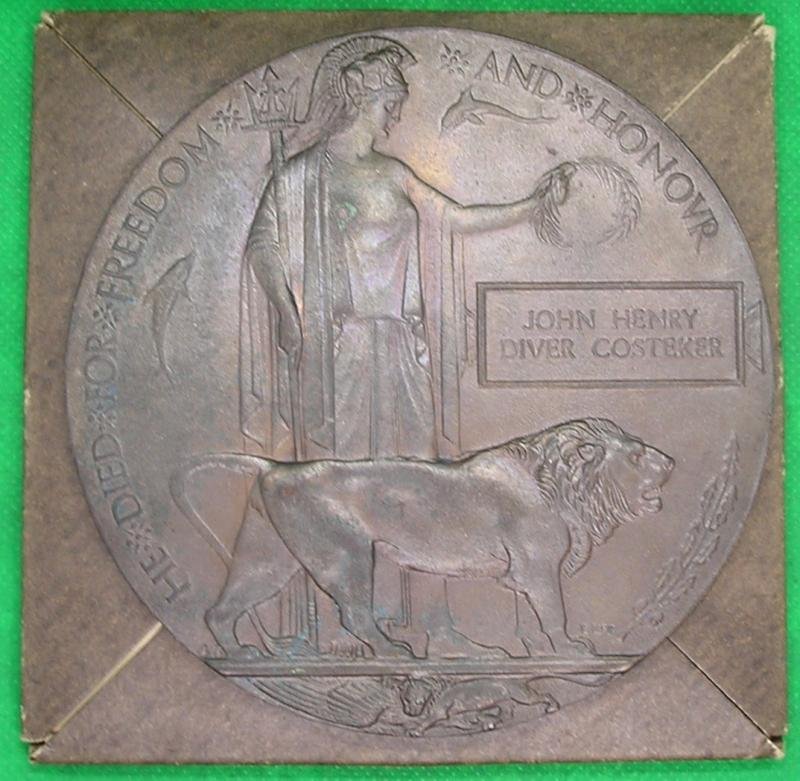 WW1 MEMORIAL PLAQUE, JOHN HENRY DIVES COSTEKER, BRIGADE MAJOR & DSO RECIPIENT, K.I.A GALLIPOLI 25-4-1915, DURING THE LANDINGS ON V BEACH — image 2