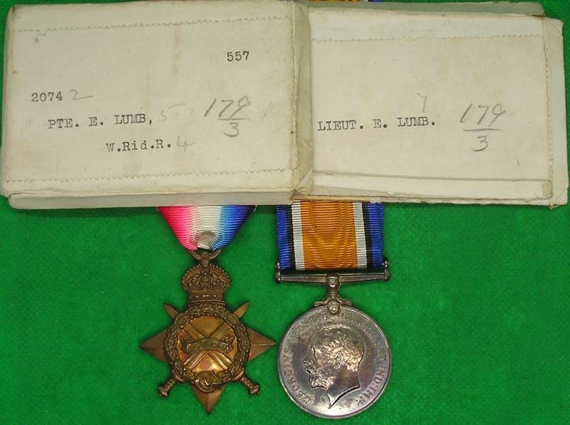 MINT BOXED 1914-15 STAR & BRITISH WAR MEDAL, PTE 1/5th W.RIDING.REGT & OFFICER, ROYAL FUSILIERS, FROM HUDDERSFIELD — image 2