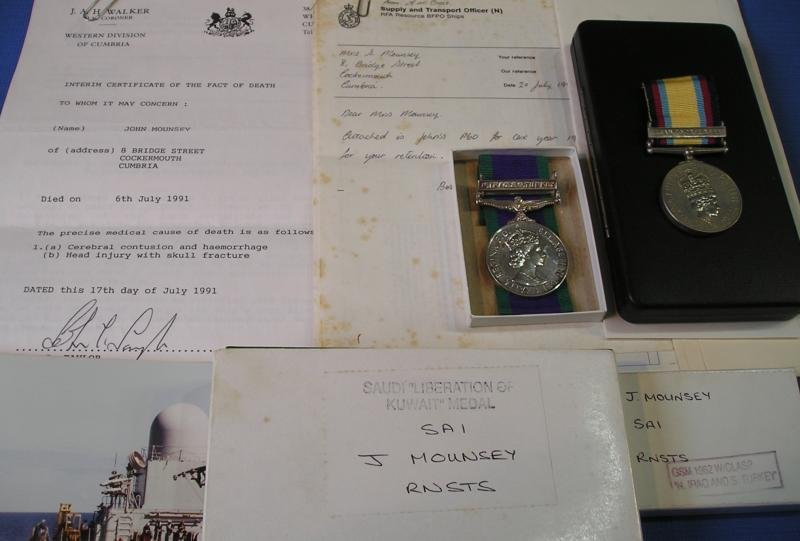 1991 GULF MEDAL & GSM N.IRAQ & S.TURKEY, ROYAL NAVAL SUPPLY & TRANSPORT SERVICE, DIED IN SERVICE 1991, WITH ORIGINAL DOCUMENTS & PHOTOS — image 3