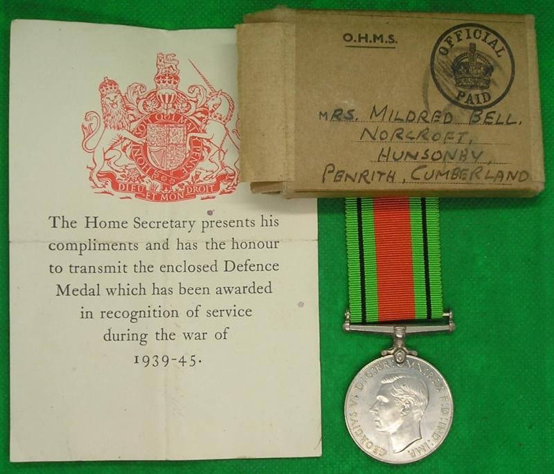 MINT BOXED WW2 DEFENCE MEDAL, FEMALE RECIPIENT FROM PENRITH — image 2