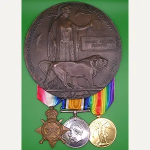 WW1 1914-15 TRIO & MEMORIAL PLAQUE, OFFICER 8th WORCESTER REGT, …