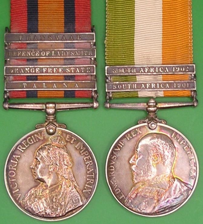 4 BAR QSA & KSA PAIR, TALANA / DEFENCE OF LADYSMITH, 1st ROYAL IRISH FUSILIERS — image 2