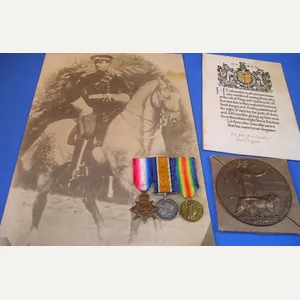 WW1 1914 STAR TRIO & MEMORIAL PLAQUE, WITH MEMORIAL SCROLL …