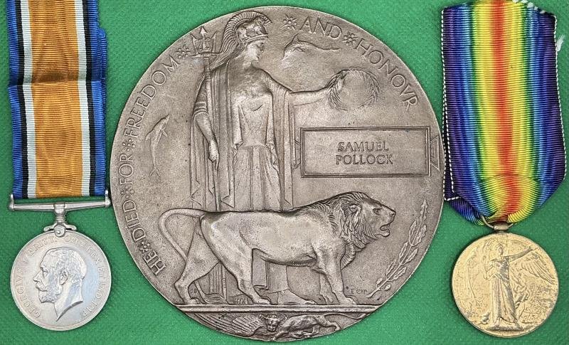 WW1 PAIR & MEMORIAL PLAQUE, 2nd ROYAL SCOTS FUSILIERS, DIED F&F 14-10-1918, FROM BEATH, FIFESHIRE — image 2