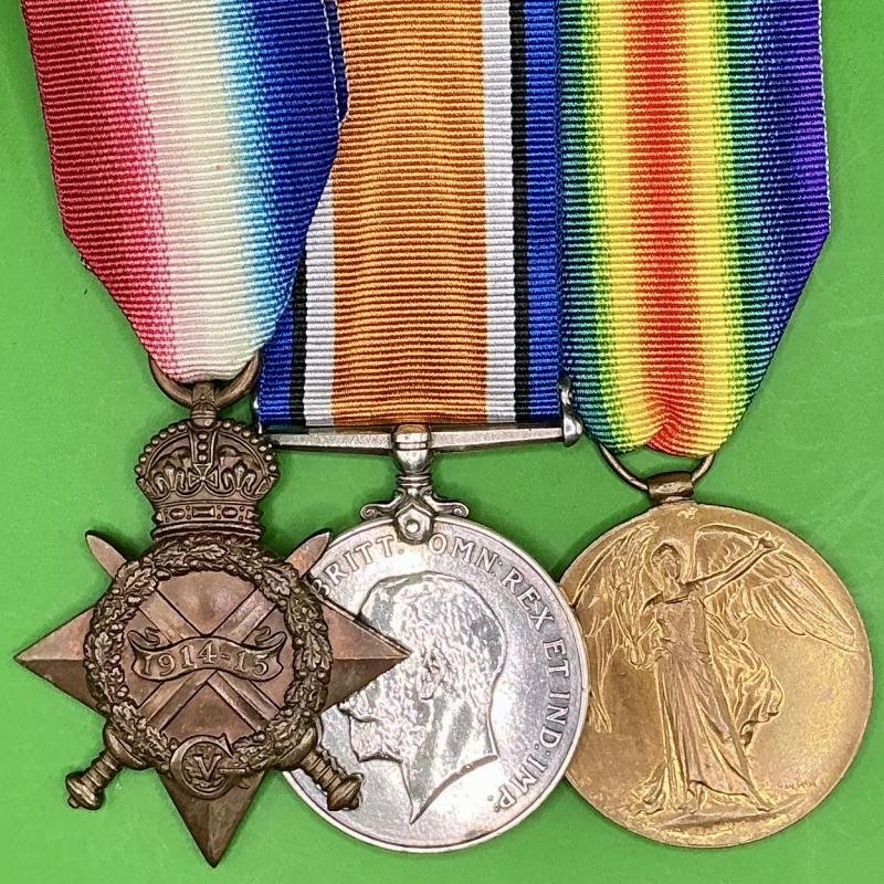 WW1 1914-15 TRIO, 1/5th HIGHLAND LIGHT INFANTRY, DISCHARGED WITH A SILVER WAR BADGE