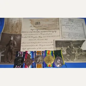 WW1 MILITARY MEDAL GROUP WITH ORIGINAL M.I.D CERTIFICATE & PHOTOS, …
