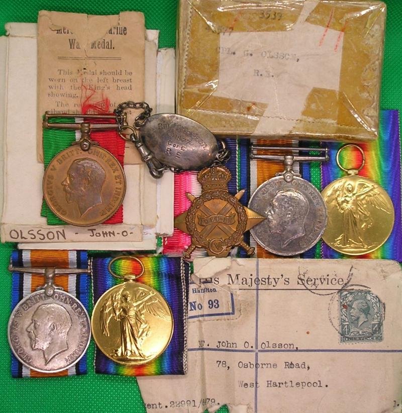 WW1 FAMILY GROUP TO THREE MEMBERS OF THE SWEDISH OLSSON FAMILY WHO SETTLED IN WEST HARTLEPOOL, MERCANTILE MARINE, K.O.S.B KIA LOOS 25-9-1915 & RE — image 2