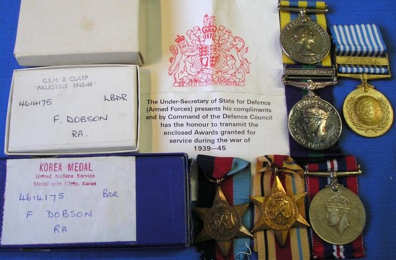 WW2 GROUP WITH GSM PALESTINE & KOREA PAIR, 1st LIGHT ANTI-AIRCRAFT REGT R.A, PRISONER OF WAR WESTERN DESERT 1942, FROM SHIPLEY, YORKS — image 2