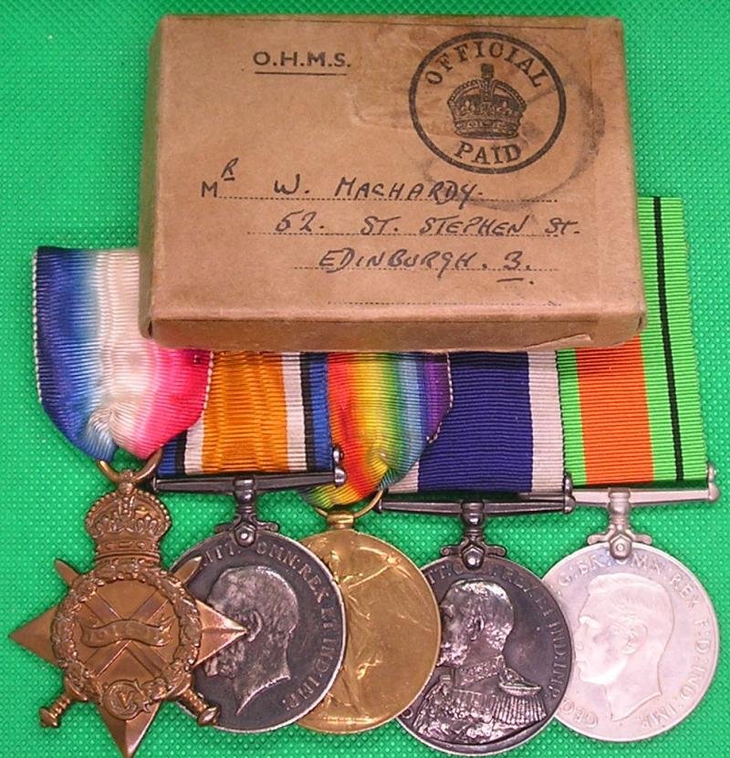 1914-15 TRIO & GV RN LS&GC, BLACK WATCH & ROYAL NAVY, WITH MINT BOXED WW2 DEFENCE MEDAL — image 2