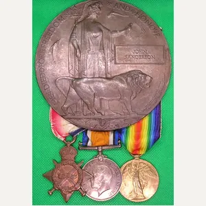 WW1 1914-15 TRIO & MEMORIAL PLAQUE, 8th & 2nd BLACK …