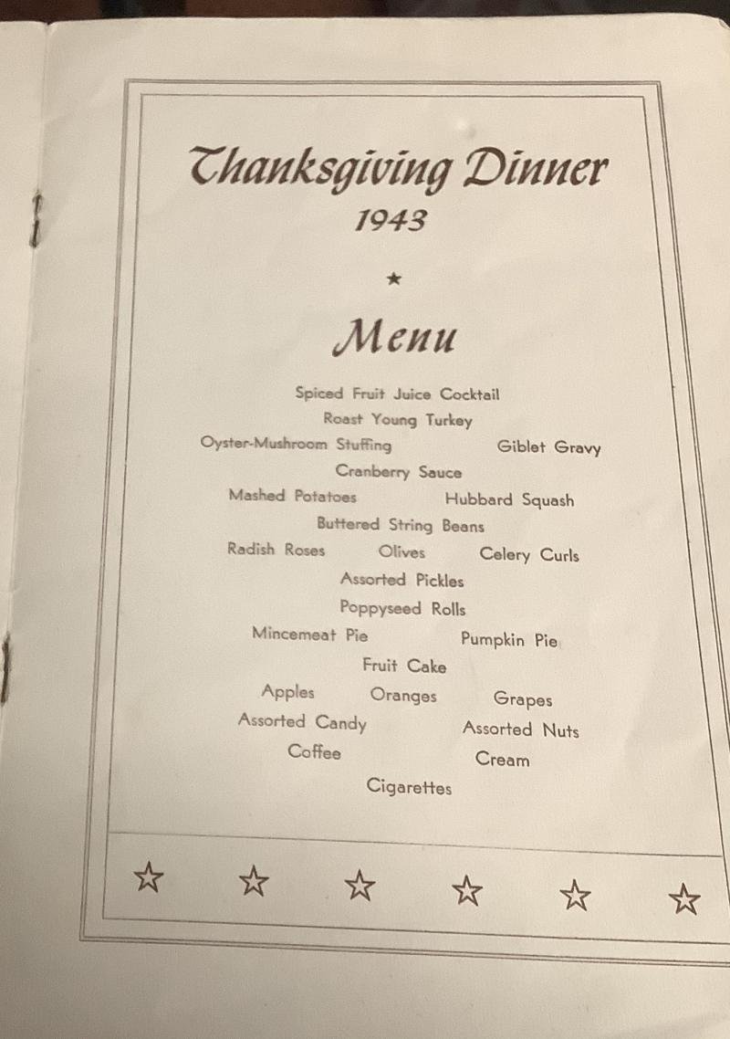 WWII STATION HOSPITAL THANKSGIVING MENU — image 2