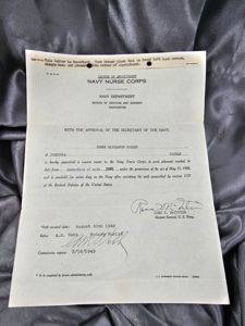 WWII US NAVY NURSE APPOINTMENT LETTER DOCUMENT