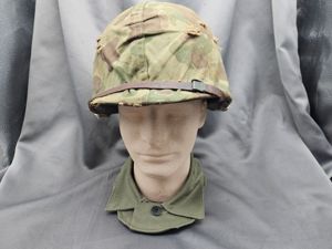 WWII USMC Helmet with Cover and HBT Hat