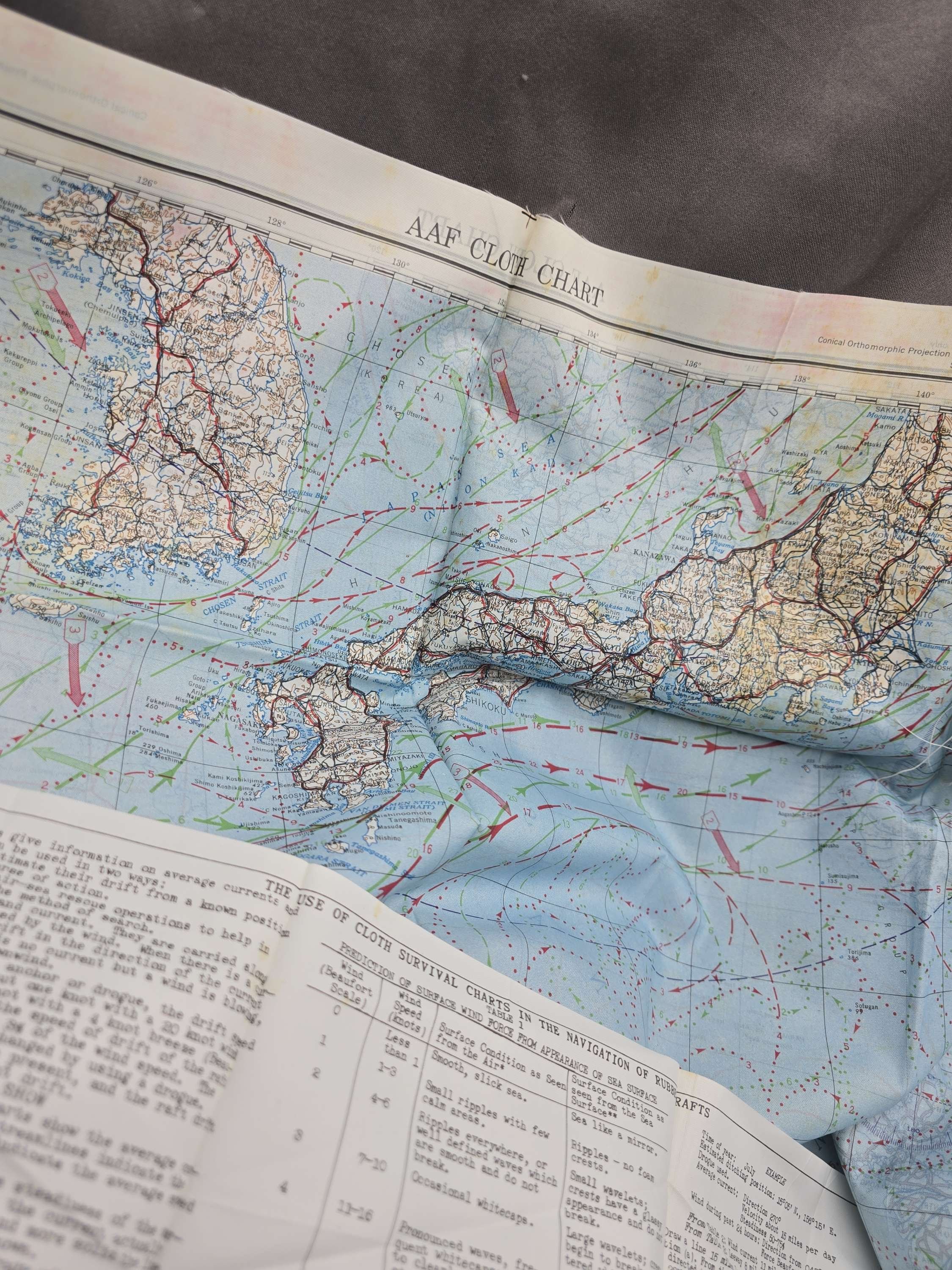 WWII USAAF Silk Escape Map & Raft Instructions — image 2