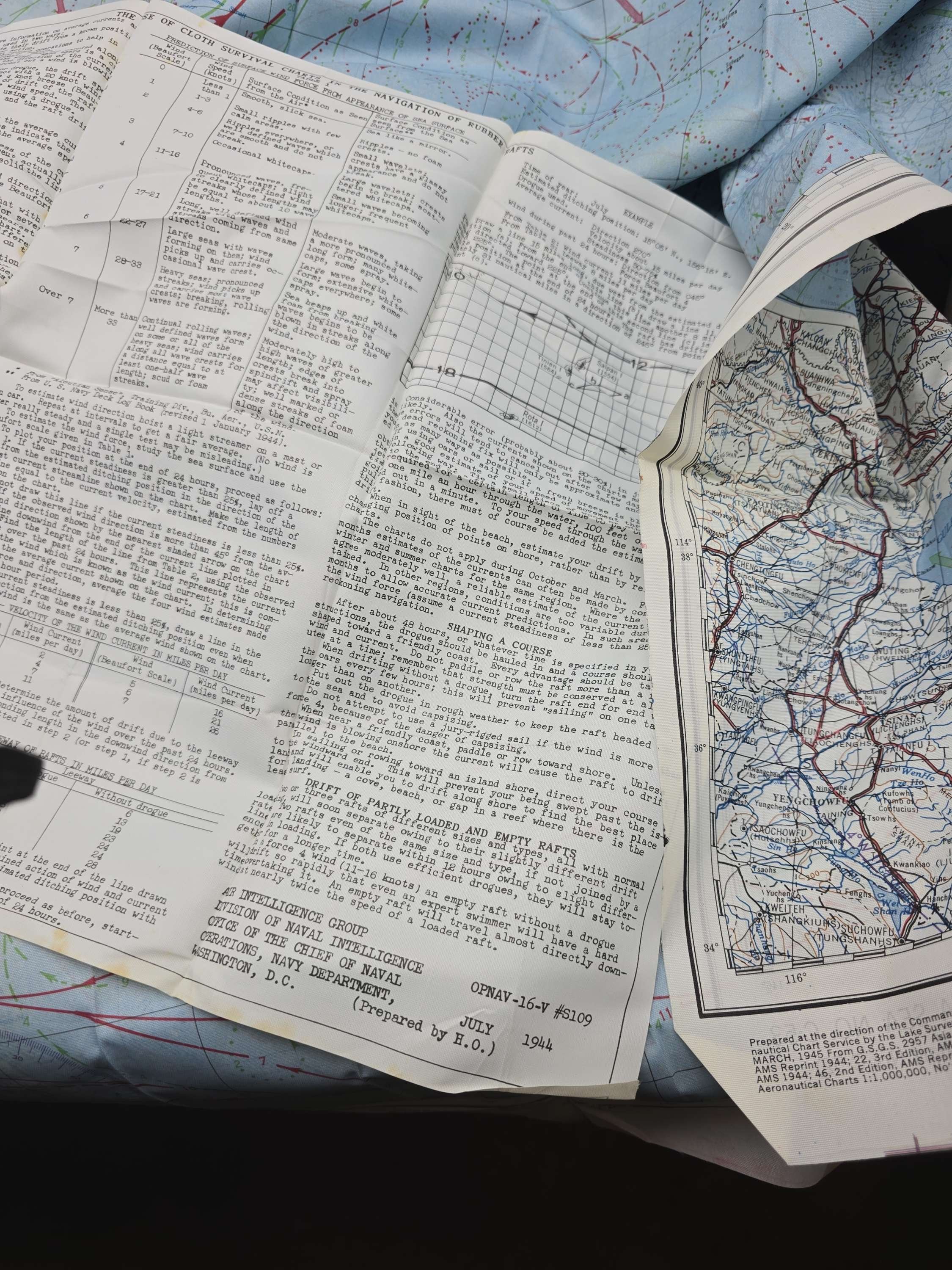 WWII USAAF Silk Escape Map & Raft Instructions — image 3