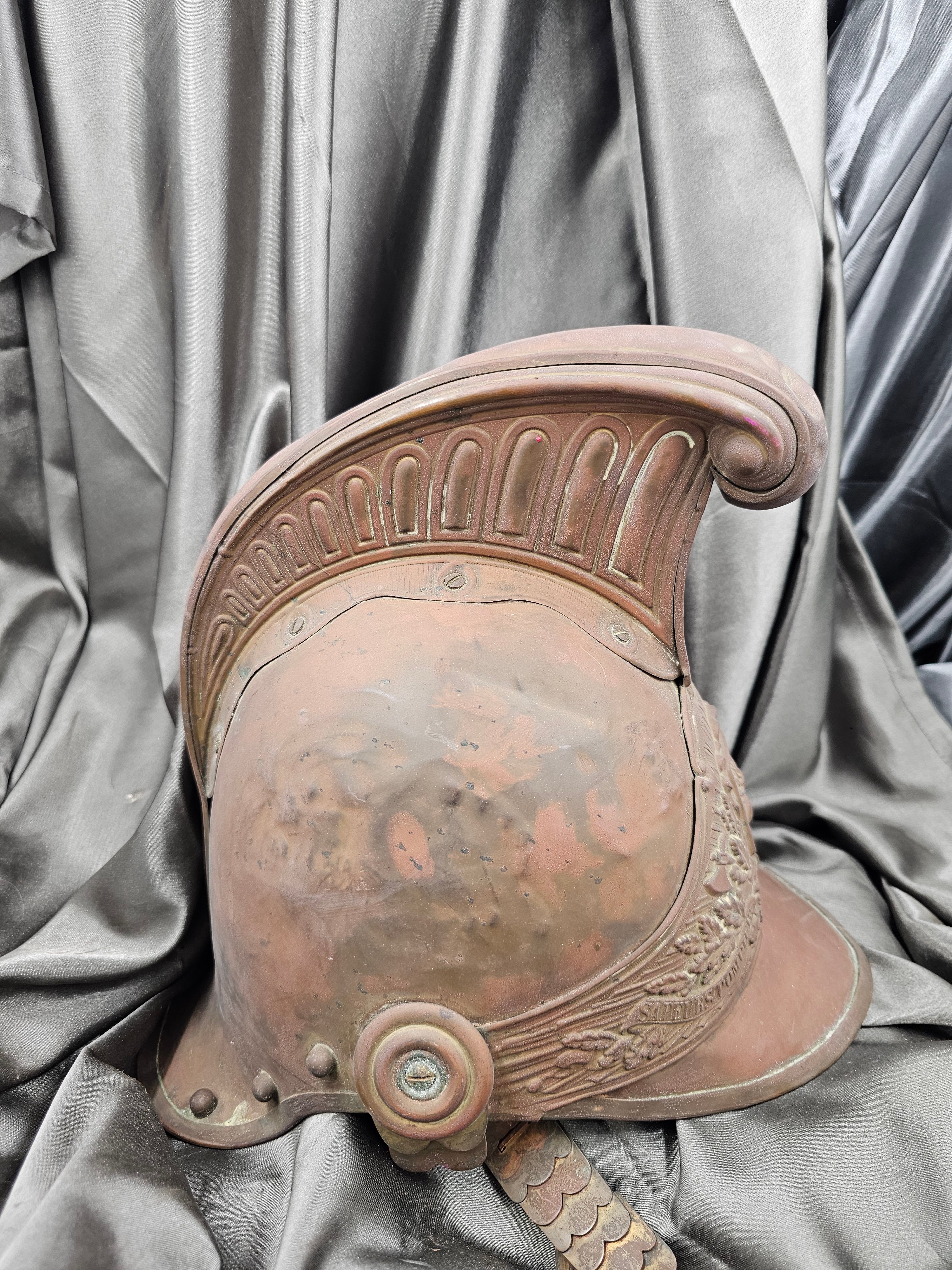 FRENCH 19th CENTURY BRASS FIREFIGHTER HELMET — image 2