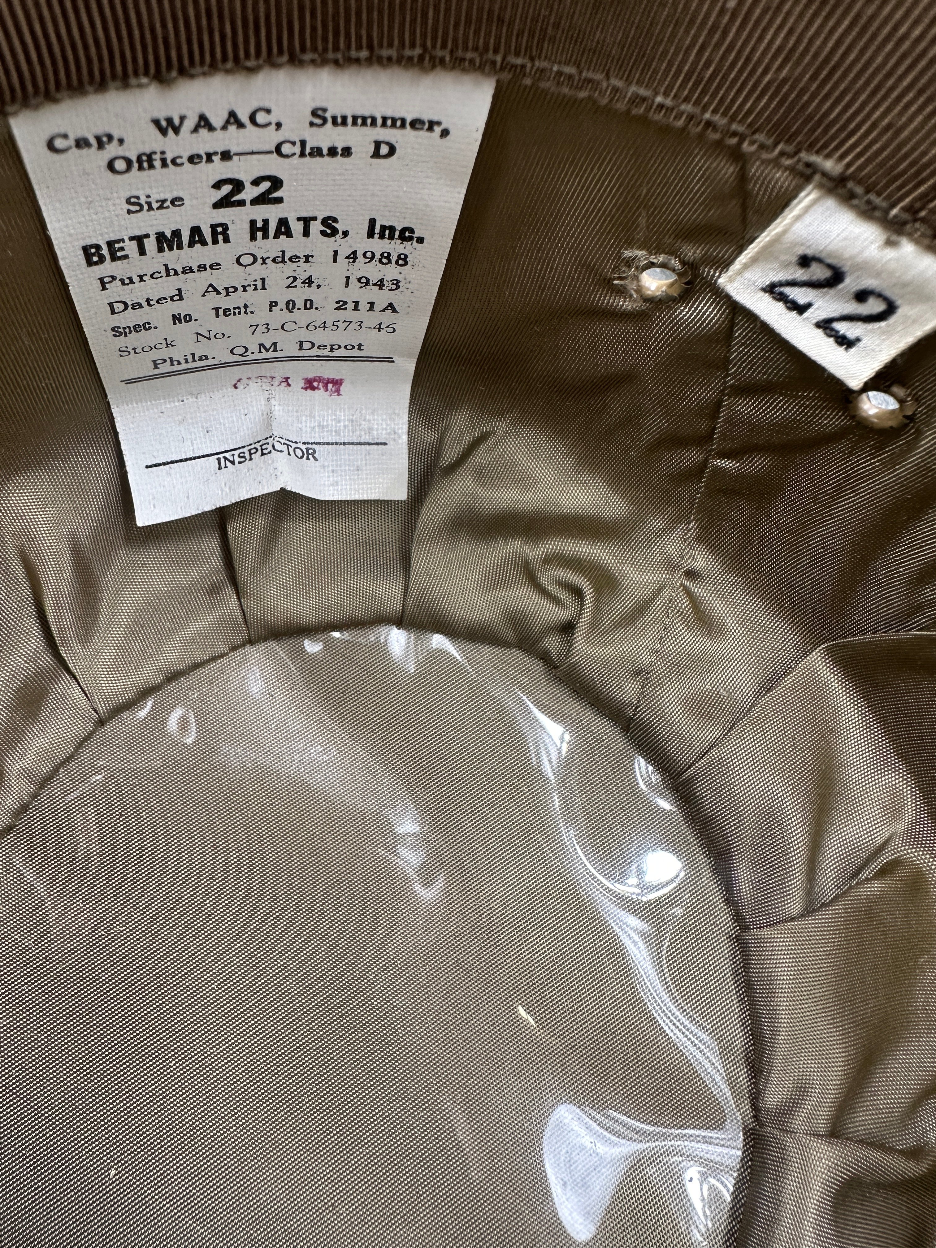 WWII ERA WAAC OFFICER SUMMER VISOR CAP 22 — image 6