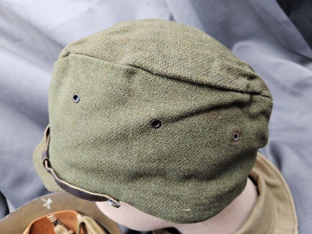 WWII Japanese Army Helmet and Hat with Display Collar — image 11