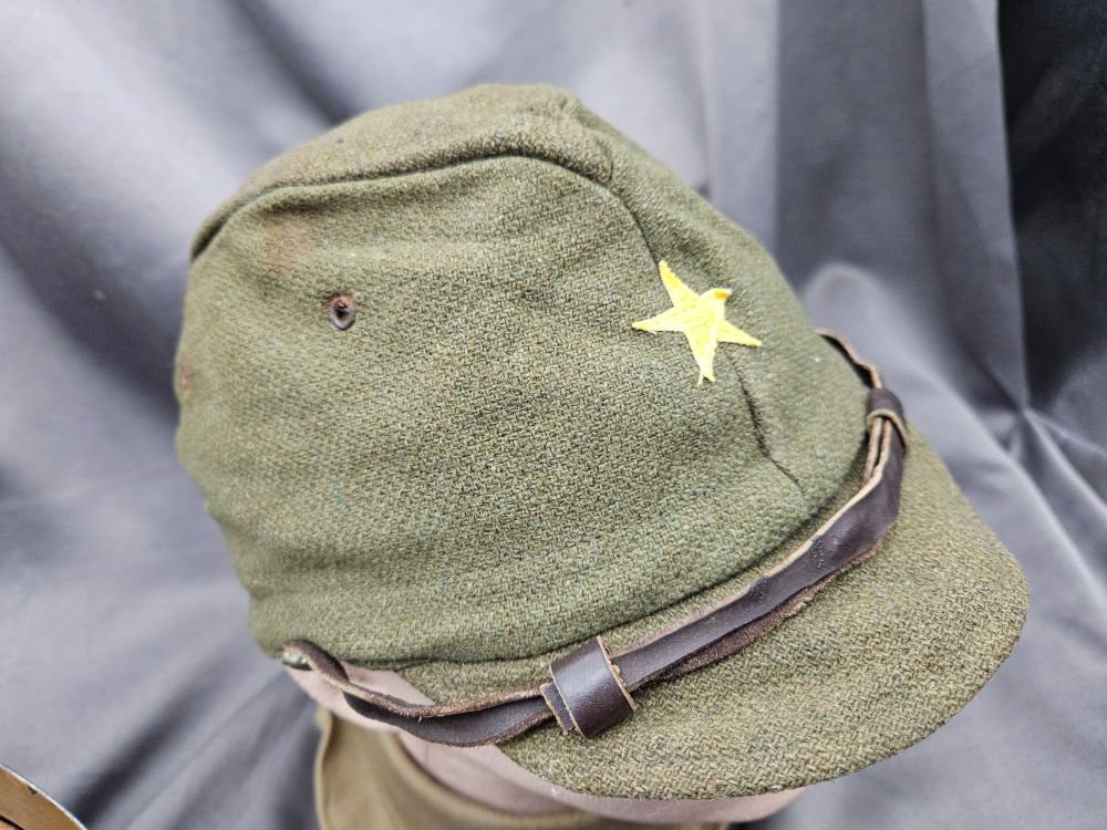 WWII Japanese Army Helmet and Hat with Display Collar — image 12