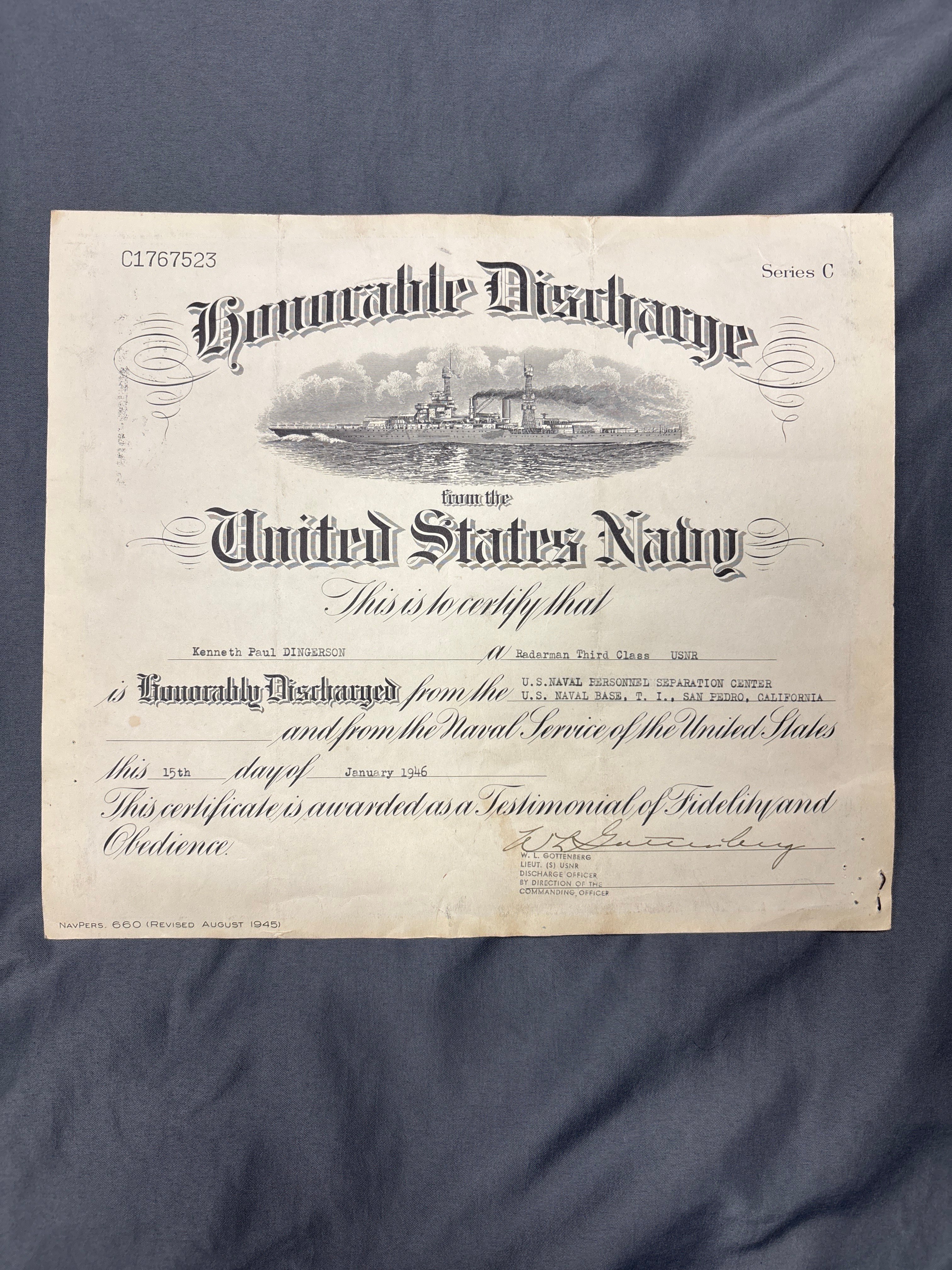 WWII USS HENDRY RADARMAN THIRD CLASS CREW NEPTUNUS REGIS & DOCUMENT GROUP — image 6