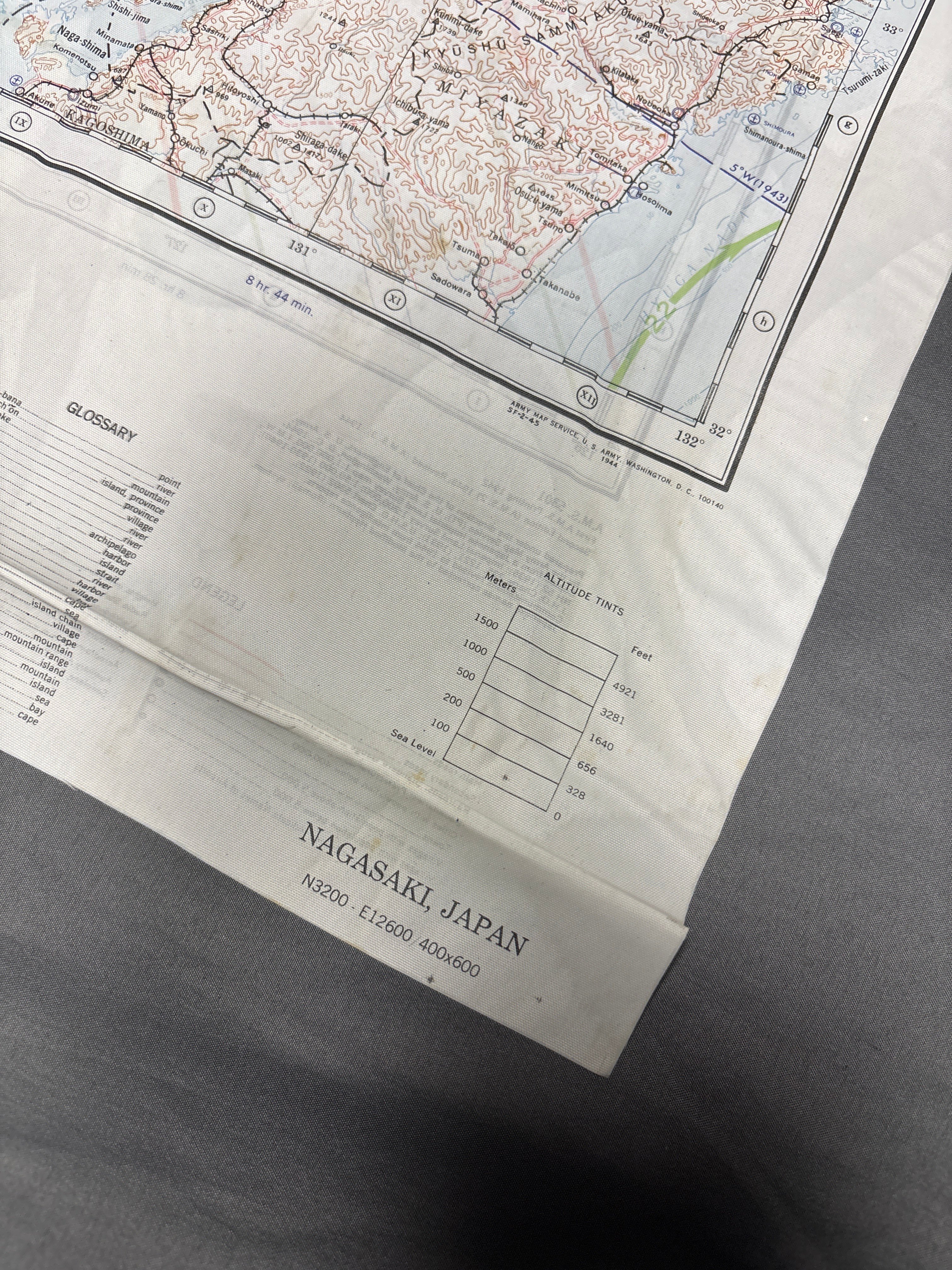 WWII US 1944 SILK ESCAPE MAP NAGASAKI AND KAGOSHIMA — image 5