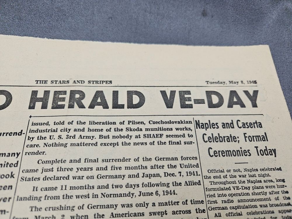 WWII US Stars and Stripes Newspaper VE Day — image 8