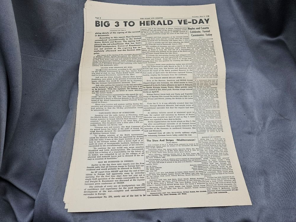 WWII US Stars and Stripes Newspaper VE Day — image 9