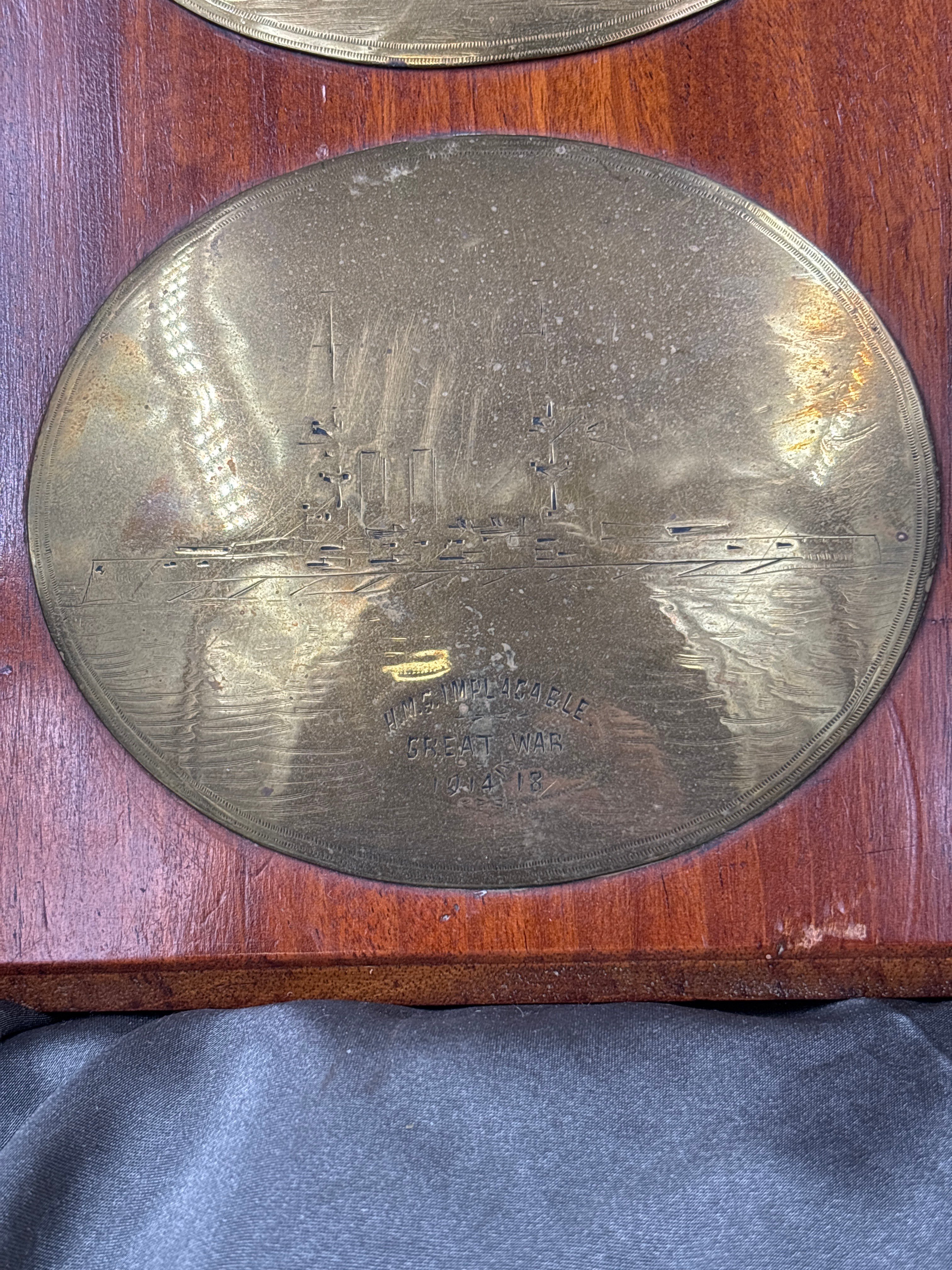 WWI BRITISH NAVY SHIP PLAQUE HMS SUPERB & INPLACABLE — image 3
