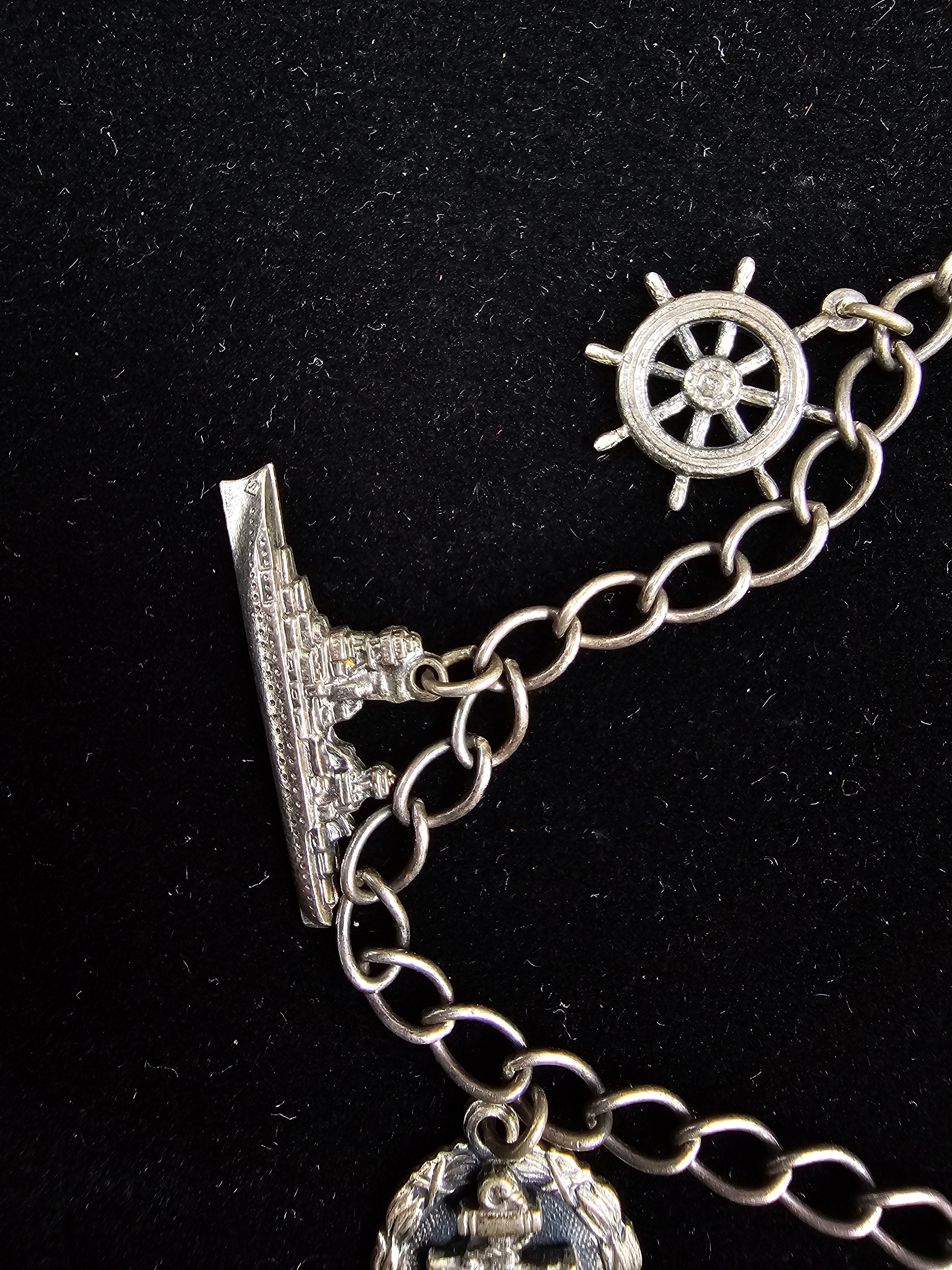 WWII US NAVY STERLING SILVER SWEETHEART CHARM BRACELET — image 2