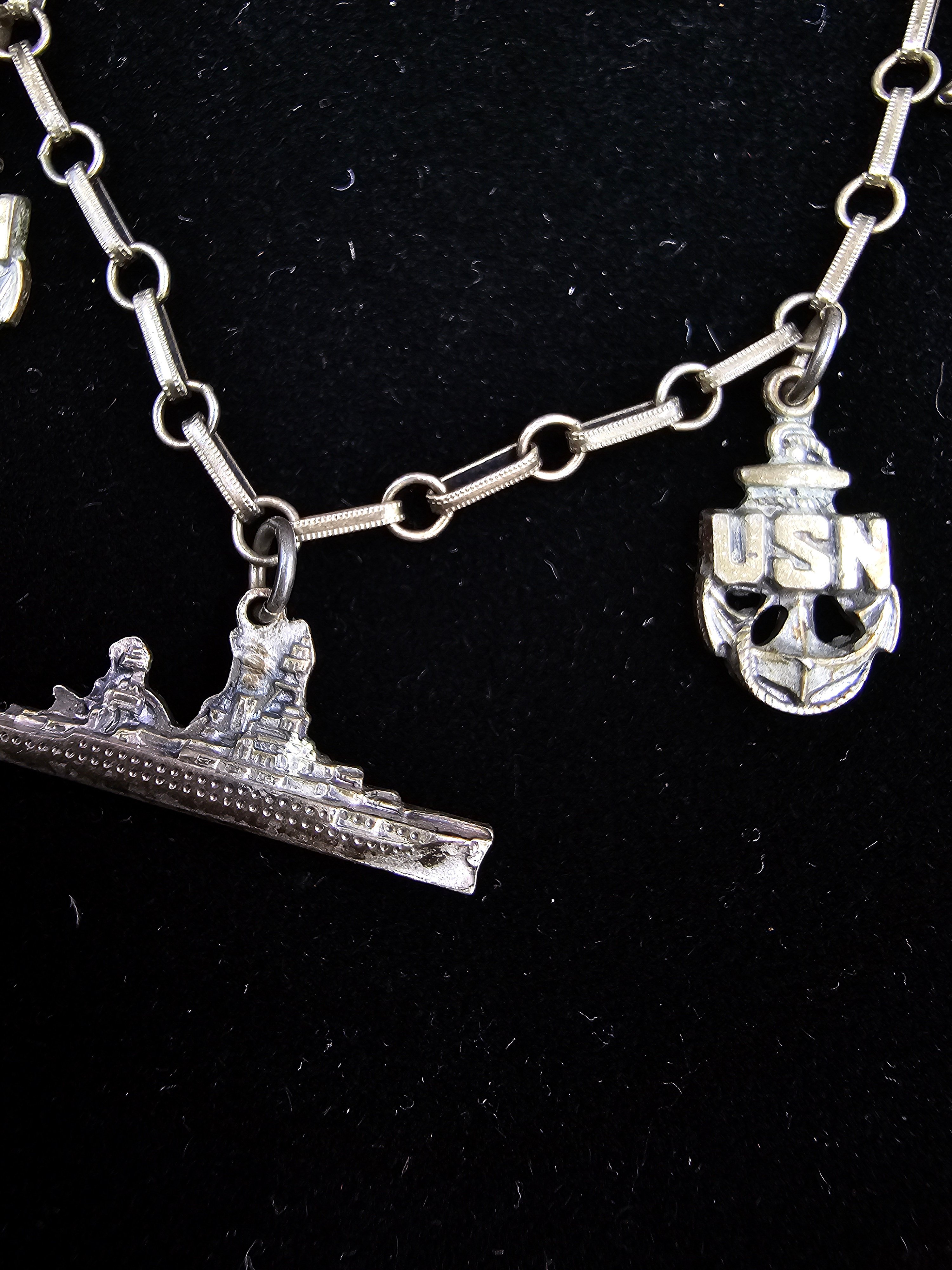 WWII ERA NAVY SILVER STERLING SWEETHEART CHARM BRACELET — image 2