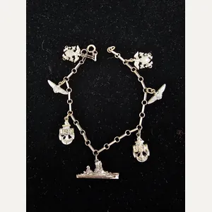 WWII ERA NAVY SILVER STERLING SWEETHEART CHARM BRACELET