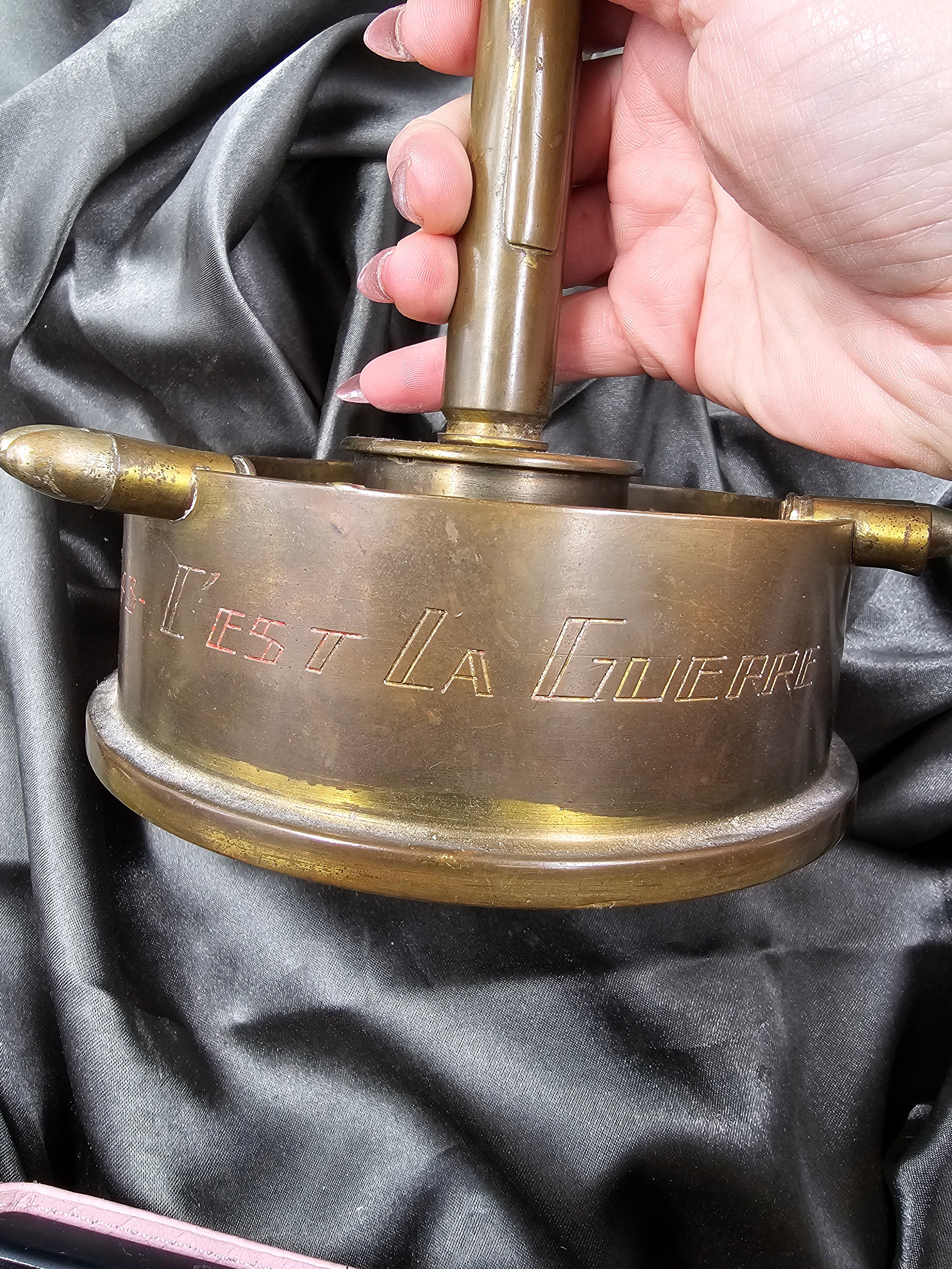 WWII TRENCH ART SHELL P38 ASHTRAY — image 5