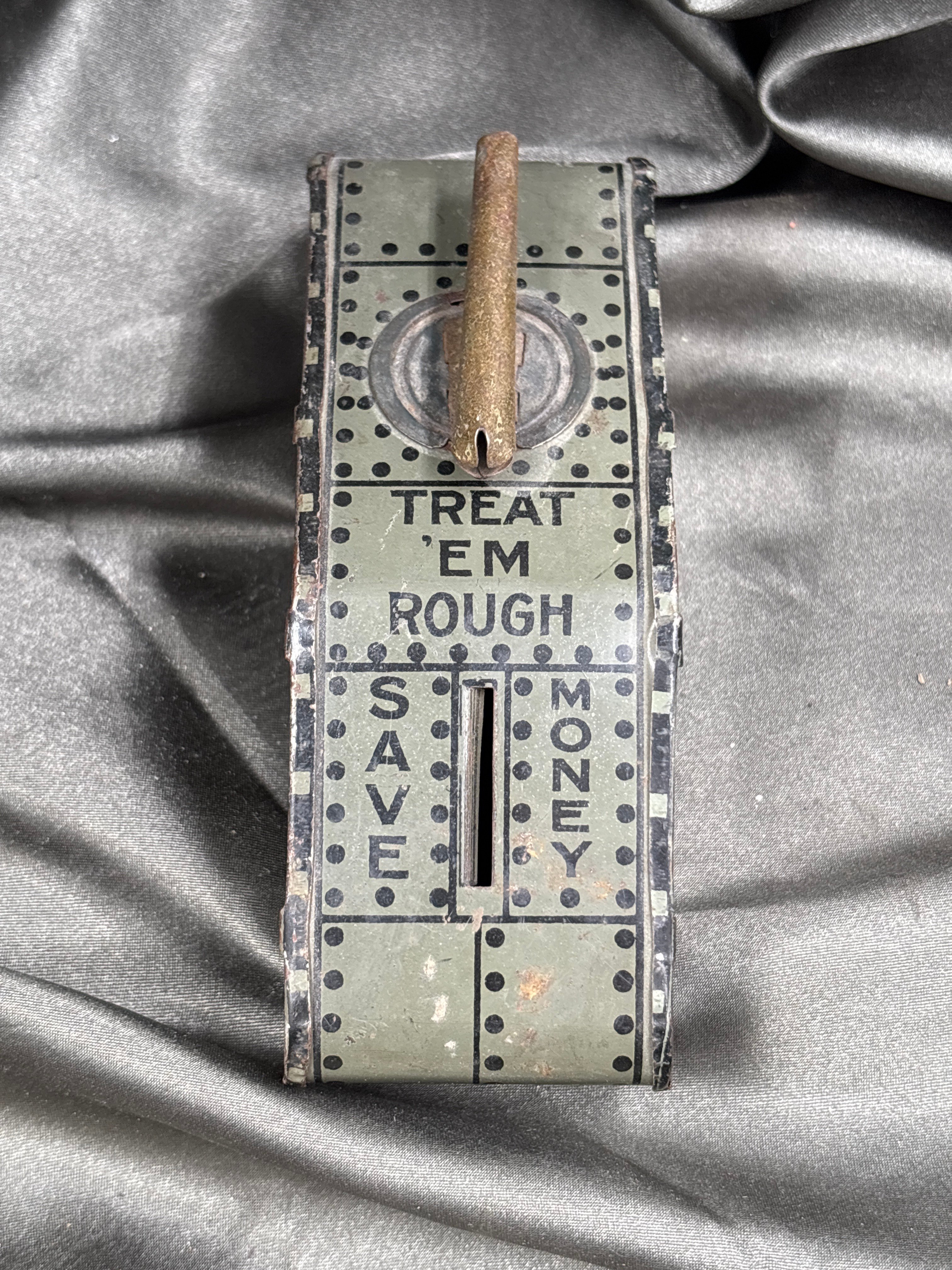RARE WWI HOMEFRONT TANK BANK TREAT EM ROUGH SAVE MONEY 💰 — image 2