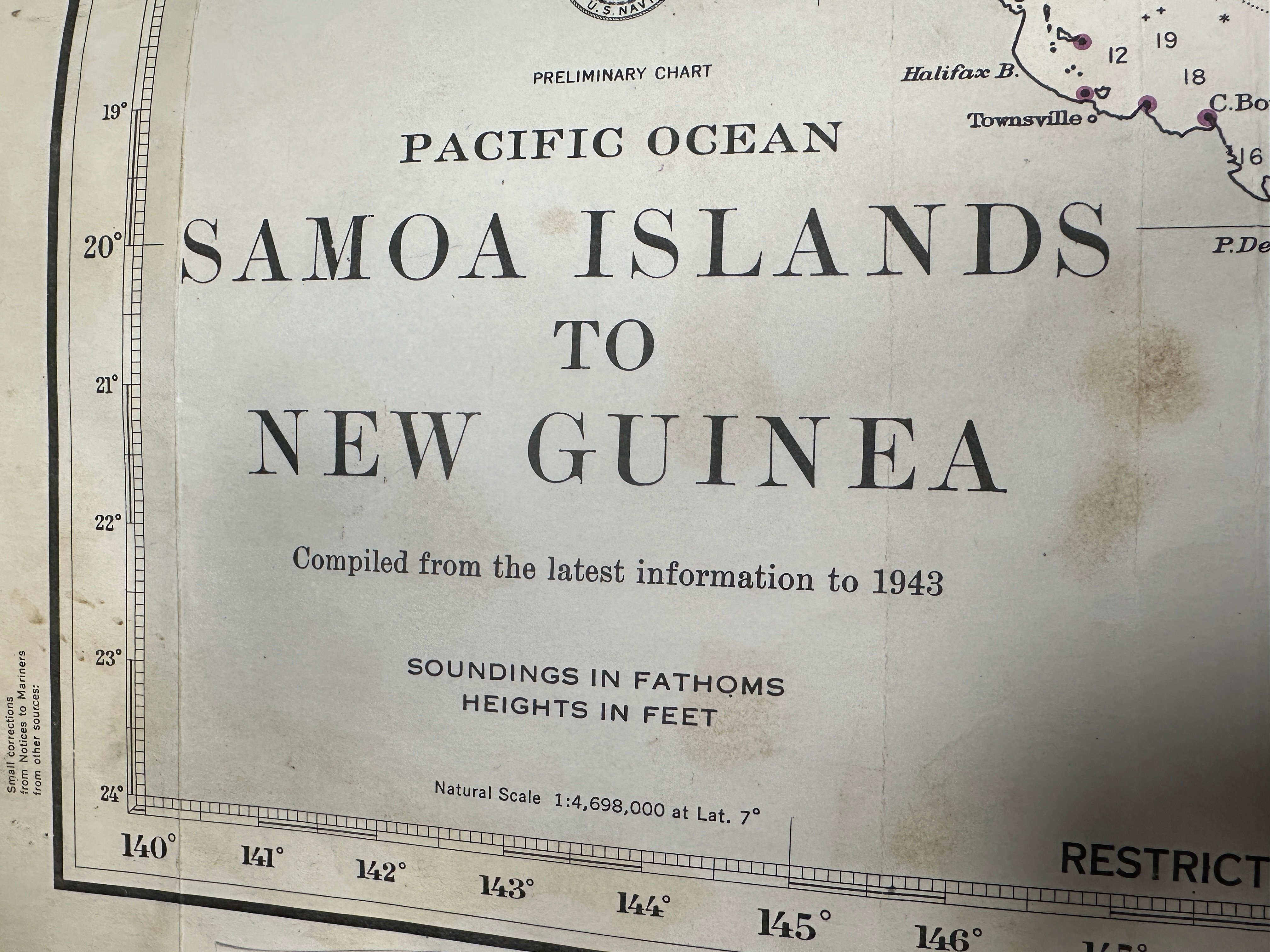 WWII US NAVY MAP - 1943 SAMOA ISLANDS TO NEW GUINEA — image 8