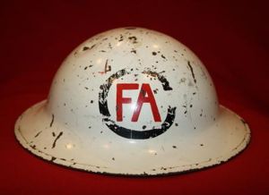 WW2 Canadian Fire Association or First Aid Helmet - GSW …
