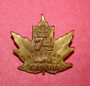 CEF 74 Battalion Officer Gilt Collar Badge