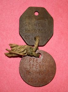 WW2 Canadian Dog Tag Pair - SPENCE - 3 Fld …
