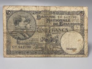 Belgian 5 Francs Banknote 1938