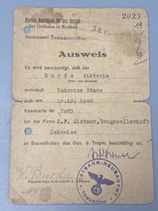 WW2 Female Polish Workers Card Nazi Occupation